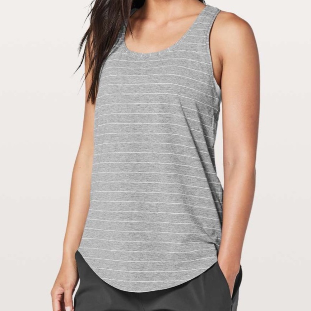 Pleated Lululemon Love tank (grey/white stripe)